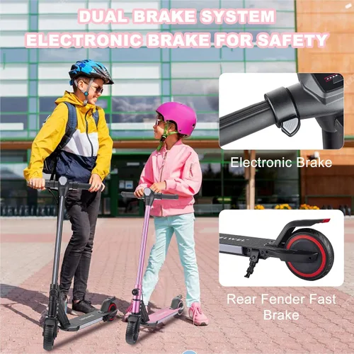 Miniatura 3 de Patinete eléctrico para niños de 6 a 12 años, motor de 150 W, 4/7/11 mph, tiempo de conducción de 60 minutos, velocidad ajustable, pantalla LED