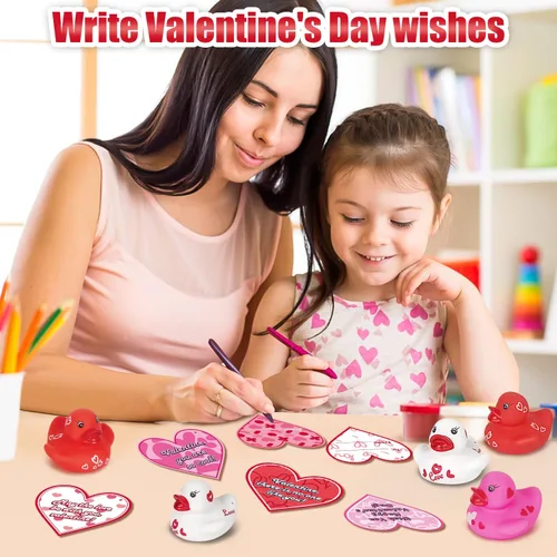 Miniatura 6 de Aviski 30 unidades de regalos para el día de San Valentín para el aula, lindos patos de goma de San Valentín y tarjetas de regalo para niños