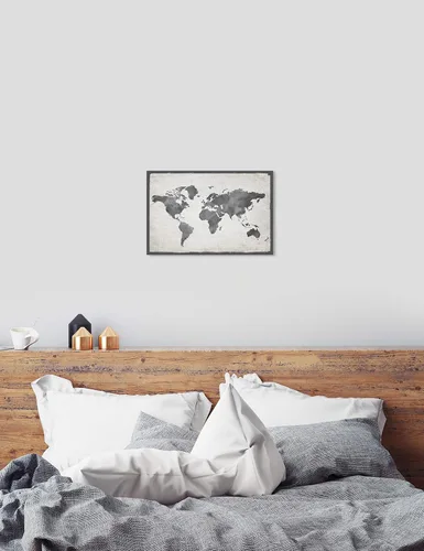 Miniatura 4 de The Oliver Gal Artist Co. Maps - Lienzo decorativo para pared, diseño de Mapamundi Grey, decoración del hogar, 30 x 20 pulgadas, gris, blanco