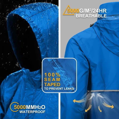 Miniatura 34 de Outdoor Ventures Chaqueta de lluvia para hombre, impermeable, ligera, plegable, para senderismo, golf, correr