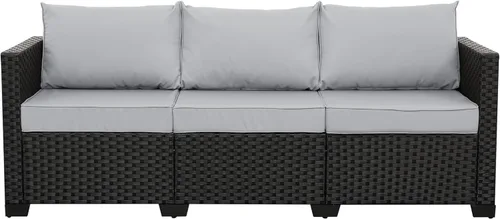 Miniatura 7 de Rattaner Muebles de Exterior Sofá de Exterior Muebles de Patio Sofá de 3 Asientos Asiento Profundo Respaldo Alto con Funda Impermeable y Cojines Gris