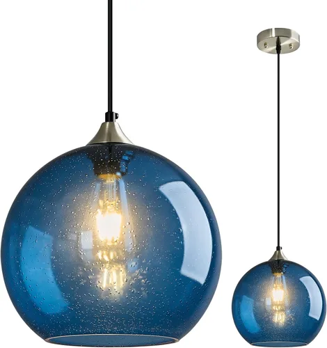 Miniatura 53 de Luces colgantes de vidrio marrón claro, iluminación de isla de cocina, lámparas colgantes de globo, iluminación colgante moderna para dormitorio