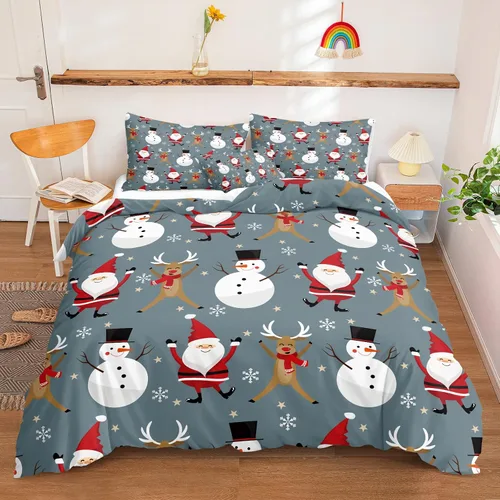 Miniatura 30 de Juego de ropa de cama de Navidad con funda de edredón de copos de nieve, color blanco y rojo, con estampado navideño, juego de ropa de cama festiva