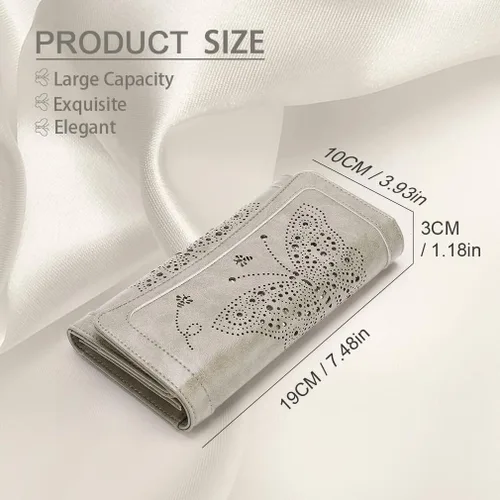 Miniatura 3 de Aphison - Cartera larga de cuero suave RFID para mujer, con caja de regalo