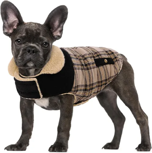 Miniatura 29 de Abrigo de invierno para perros pequeños y medianos, chaqueta a cuadros para cachorros, abrigo de algodón para clima frío, prendas cálidas y Rojo