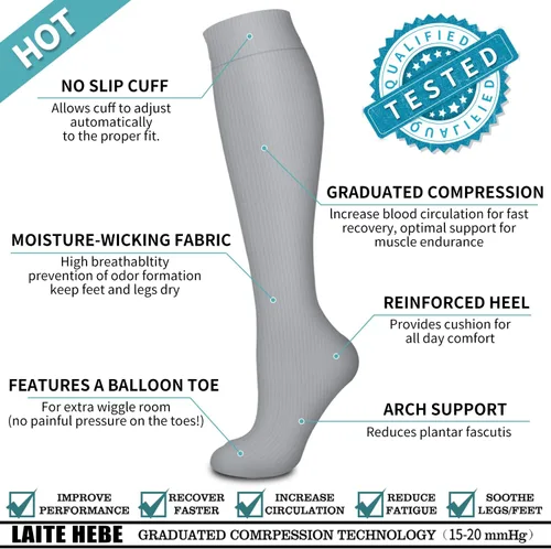 Miniatura 5 de Calcetines de compresión para mujeres y hombres (8 pares), calcetines ideales para correr, deportes, senderismo, viajes en vuelo, embarazo