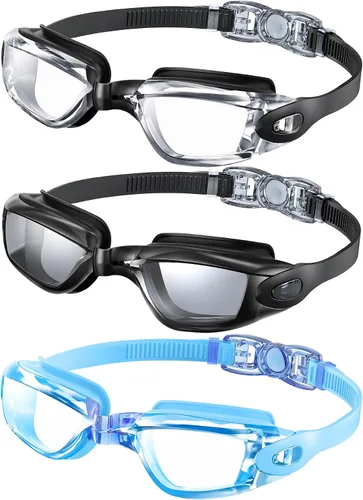 Miniatura 9 de NSSIW Gafas de natación para niños de 6 a 14 años, antiniebla con UV400 y sin fugas, campo de visión ultra amplio, paquete de 3 Negro