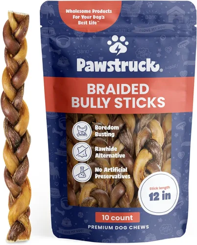 Miniatura 11 de Pawstruck Bully Sticks trenzados 100% naturales de 5 pulgadas, bolsa de 1 libra, masticables para perros de un solo ingrediente sin cuero crudo