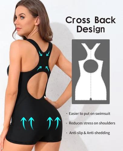Miniatura 5 de beautyin Traje de baño deportivo de una pieza para mujer, con espalda cruzada