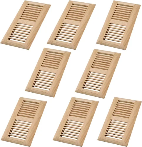 Miniatura 6 de Rejilla de piso de roble blanco de madera dura, cubierta de ventilación empotrable, 4x10 pulgadas con regulador de aire, sin acabar Blanco