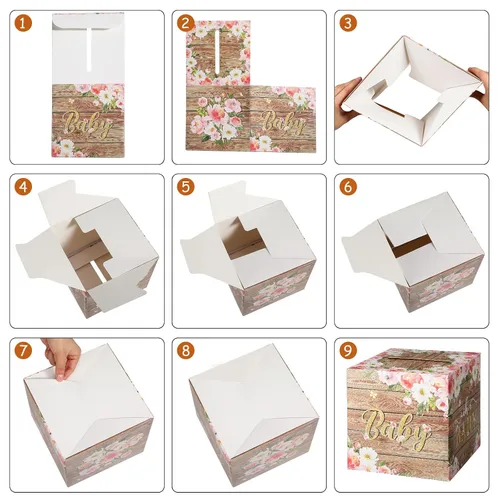 Miniatura 3 de Pajean Juego de 50 boletos y cajas para rifas de pañales florales, flores de acuarela, consejos y deseos para los futuros padres, accesorio