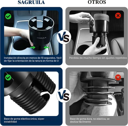 Miniatura 9 de Expansor de portavasos para automóvil, expansor de portavasos para automóvil con base de goma elástica, adaptador de portavasos grande compatible