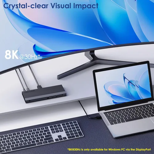 Miniatura 7 de WAVLINK Estación de acoplamiento USB C con monitor dual para portátil Dell/Lenovo/HP/XPS, adaptador multipuerto USB-C Hub Dongle Dock con 2 HDMI