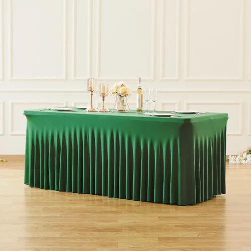 Miniatura 24 de Besutolife falda de mesa de 6 pies rosa para mesa rectangular, falda de mesa de tutú de elastano para fiestas, bodas, baby shower