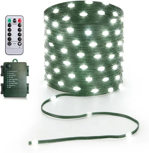 Miniatura 14 de Luces de Cadena de 33 pies que Funcionan con Batería, 100 Luces de Cadena de Hadas LED Alimentadas por Batería con Control Remoto y Temporizador