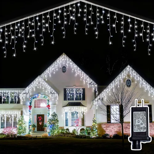Miniatura 11 de Luces de Navidad de carámbano para exteriores - 200 LED 6.4+4.9 m 8 modos, cortina de luces de hadas en forma de guirnalda, enchufables