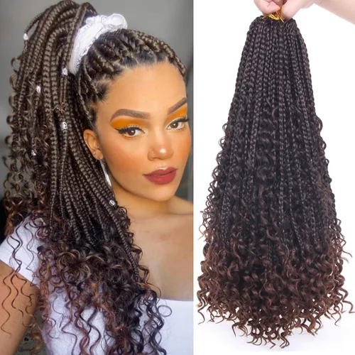 Miniatura 34 de COOKOO Cabello de Trenzas de Caja Bohemias de Ganchillo de 8 Pulgadas para Mujeres Negras, Paquete de 8, Cabello Sintético de Trenzas de Caja