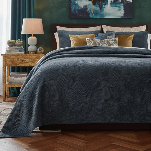 Miniatura 6 de Tache Velvet Dreams - Juego de colcha de terciopelo de terciopelo súper suave, cálido, acogedor, elegante, ondulado, puntada acolchada, color oro