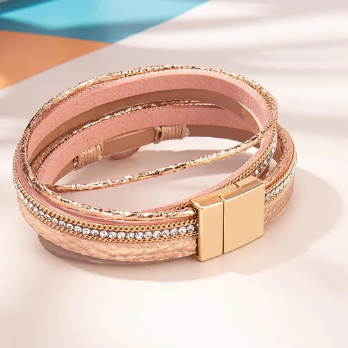Miniatura 5 de Pulseras bohemias de cuero con cierre magnético para mujer, Cuero sintético