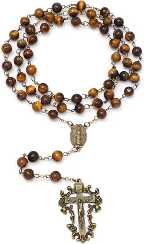 Miniatura 46 de KOMI Rosario de cuentas católicas para mujer, collar de cuentas de rosario con cruz de crucifijo, perlas de cristal, rosario, rosarios, católicos