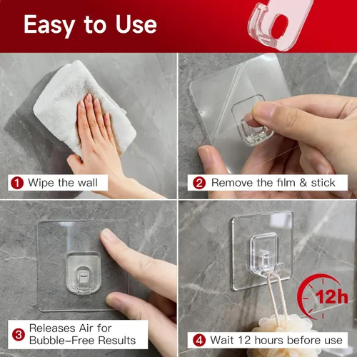Miniatura 6 de Paquete de 10 ganchos adhesivos invisibles para colgar resistentes, resistentes al agua y al óxido para ducha interior, ganchos adhesivos