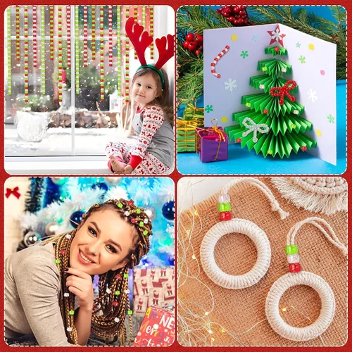 Miniatura 6 de UPINS 1200 cuentas de poni con purpurina de Navidad a granel para collares, pulseras, aretes, joyería, suministros de decoración de fiesta de 3