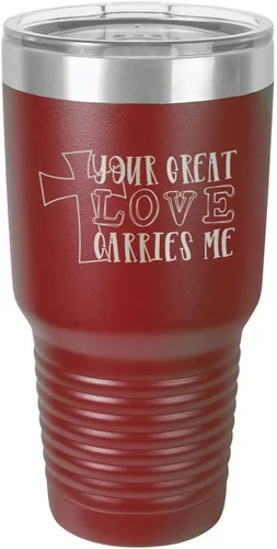 Miniatura 18 de Taza de viaje de acero con recubrimiento de polvo grabado con láser, con grabado de 30 oz con texto en inglés "Your Love Carries" y texto "Mis