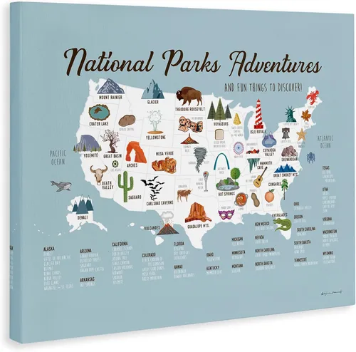 Miniatura 3 de Stupell Industries "National Parks Adventures USA Map", arte en lienzo, 20 x 16 pulgadas, fácil de colgar y resistente, fabricado en Estados Unidos