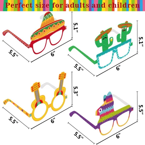 Miniatura 2 de Fancy Land 15 piezas de decoración de fiesta mexicana, anteojos de papel del Cinco de Mayo, lentes de papel, accesorios para cabina de fotos