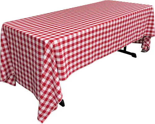 Miniatura 28 de LA Linen Mantel rectangular de poliéster Gingham a cuadros 60 por 84 pulgadas, blanco y verde oscuro