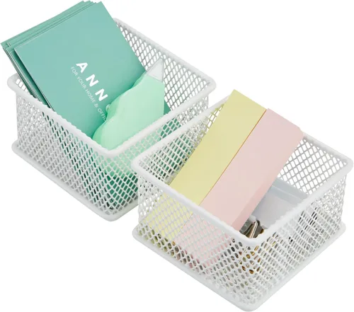 Miniatura 32 de Annova Organizador de cajones y estantes apilables de malla, cesta de almacenamiento, bandeja para suministros escolares y de oficina, juego de 2