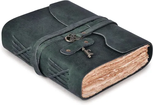 Miniatura 14 de Diario de cuero LEATHER VILLAGE – 200 páginas de papel antiguo con bordes recortados hecho a mano – Diario encuadernado en cuero para mujeres