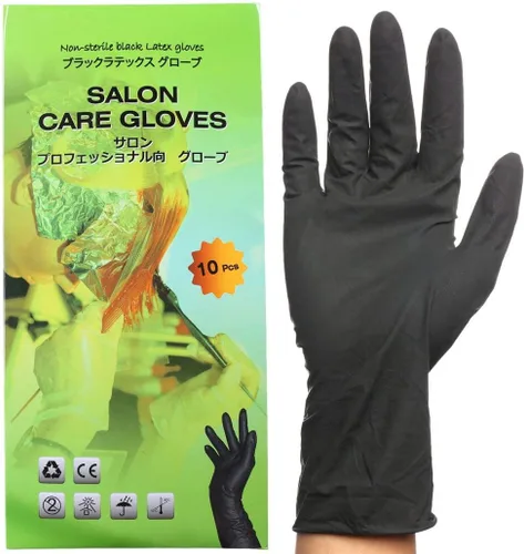 PERFEHAIR Guantes de látex reutilizables negros, guantes de tinte de color para el cabello, tamaño mediano (paquete de 10)