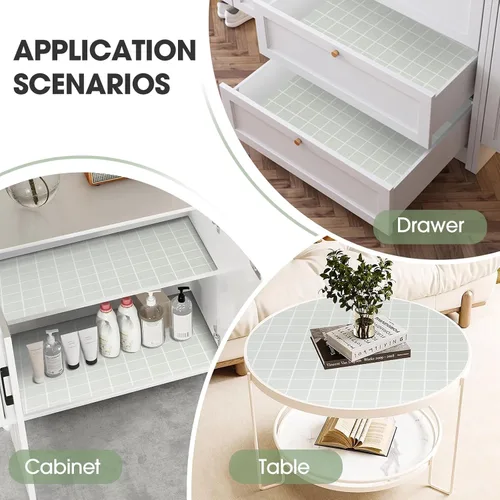 Miniatura 7 de Beautysaid Revestimiento de estante y cajón para gabinete Ktichen, papel antideslizante no adhesivo, impermeable, lavable, grueso para tocador