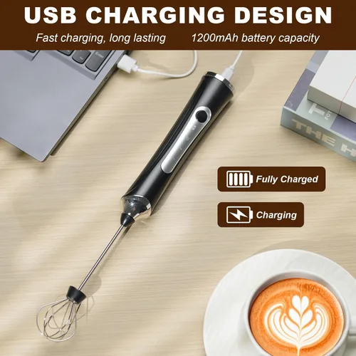 Miniatura 5 de Espumador de leche eléctrico de mano con 2 cabezas, batidor de café con espuma recargable por USB de 3 velocidades, licuadora de espuma para café