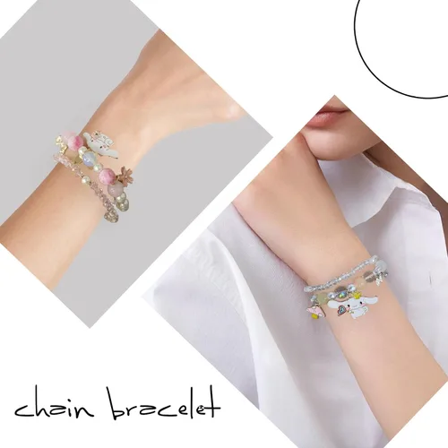Miniatura 3 de Cinnamoroll - Pulsera de cuentas de cristal My Melody Sanrio, lindas pulseras de dibujos animados Kawaii elásticos para niñas y mujeres, graduación