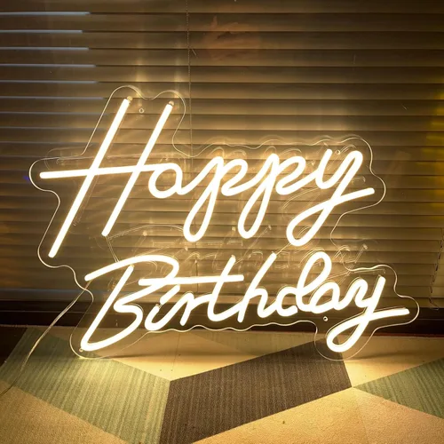Miniatura 4 de Letrero de neón grande de feliz cumpleaños para decoración de pared, con interruptor regulable, letrero de neón reutilizable de feliz cumpleaños