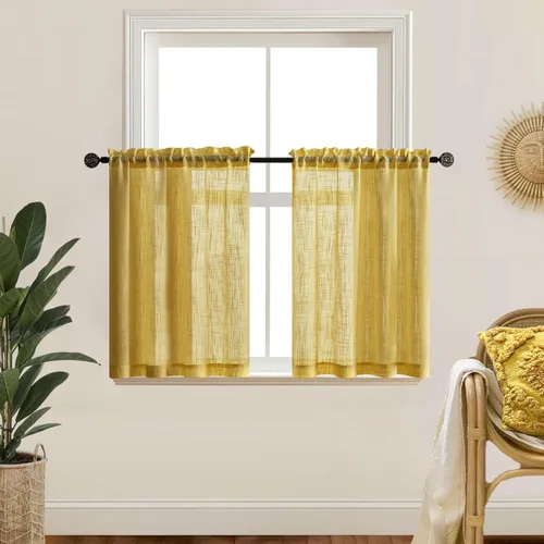 XTMYI Cortinas de color amarillo dorado mostaza para primavera, dormitorio, ventana pequeña, 2 paneles, bolsillo para cortinero, semitransparentes,