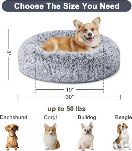 Miniatura 2 de ELSKER&HOME Cama relajante para perros, cama lavable en forma de dona, acolchada y con calentamiento, redonda de 30 pulgadas para perros medianos