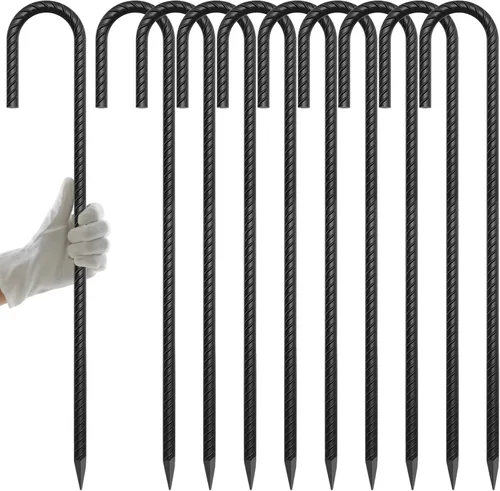 Miniatura 19 de AAGUT Estacas de Refuerzo de 16 pulgadas (34 piezas) Anclajes de Tierra Resistentes de 3/8" Estacas de Jardín de Acero Estacas de Metal Rectas