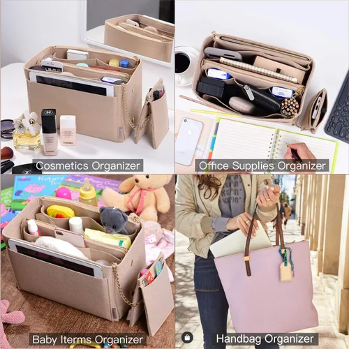 Miniatura 7 de Organizador de monedero, organizador de monedero con 2 cremalleras de metal, organizador de bolsa con bloqueo RFID bolsillo organizador