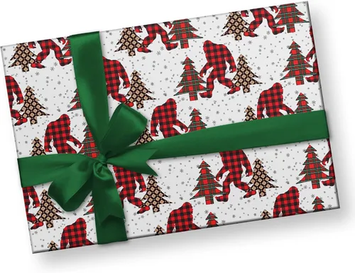 Miniatura 3 de Papel de regalo de lujo de Navidad con diseño de pie grande, papel de regalo grueso para árbol de Navidad, decoración de Navidad Sasquatch