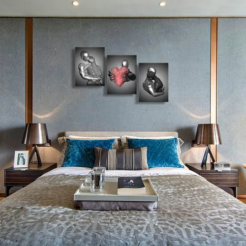 Miniatura 7 de 3 piezas enmarcadas de arte de pared 3D de corazón de amor, escultura de metal, romántica pareja, impresiones de arte abstracto, pósteres