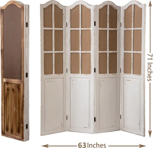 Miniatura 3 de SOFE Divisores de habitación plegables de madera de granja, 4 paneles, divisor de pantalla de 5.9 pies de alto para separación de habitaciones
