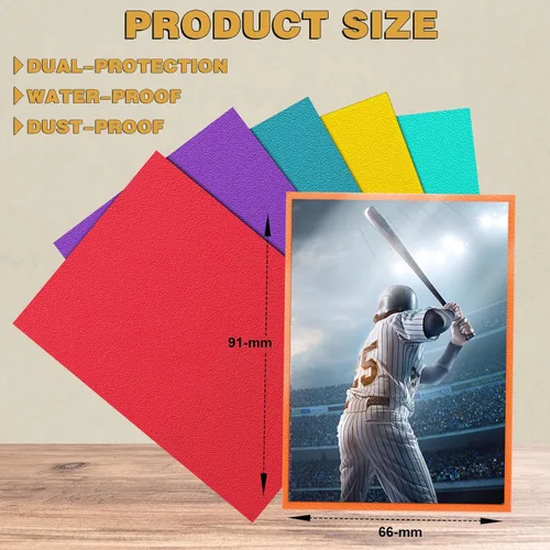 Miniatura 2 de 600 unidades de fundas para tarjetas con apertura superior para cartas coleccionables, 6 colores de fundas suaves para cartas de béisbol estándar