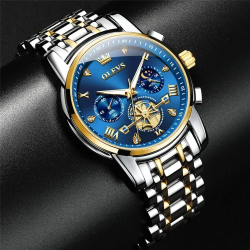Miniatura 4 de OLEVS Watch Men Luxury Fashion Watches for Men Classic Large Face Stainless Steel Waterproof Mens Watches Analog Quartz Fancy Dress Date Moon Phase