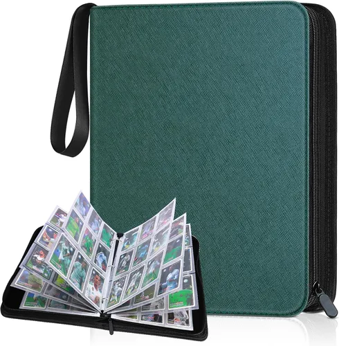 Carpeta para tarjetas coleccionables, carpeta de tarjetas de béisbol de piel sintética con 900 bolsillos laterales de carga, carpeta de tarjetas con