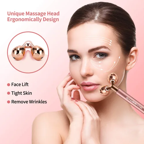 Miniatura 7 de Rodillo masajeador facial eléctrico 2 en 1, rodillo facial de oro rosa de 24 quilates, rodillo 3D y rodillo facial único en forma de media luna