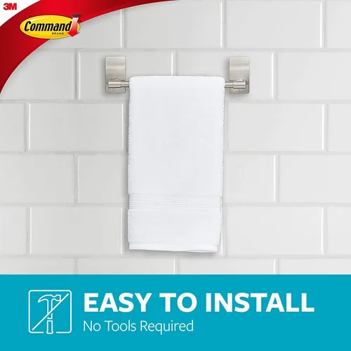 Miniatura 4 de Command - Barra para toallas con tiras resistentes al agua, organiza tu baño, paquete fácil de abrir Níquel satinado