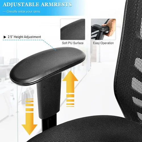 Miniatura 6 de POWERSTONE Silla de oficina, silla de escritorio ergonómica de malla con altura ajustable, reposabrazos de apoyo lumbar, ruedas giratorias